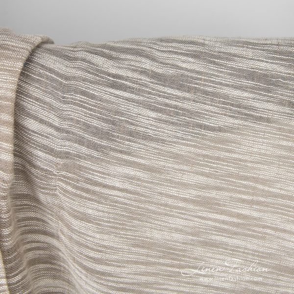 Linen cotton fabric sand colour with white stripes 180cm