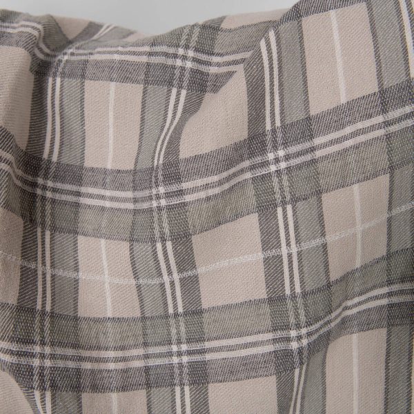 Washed linen cotton fabric in beige checks, twill weave