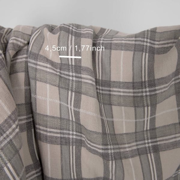 Washed linen cotton fabric in beige checks, specially washed