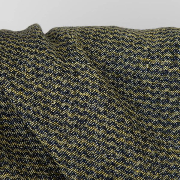 Linen fabric washed yellow and blue, small wave pattern