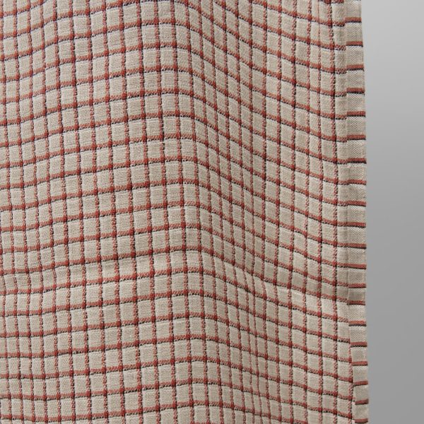Linen grey fabric with red checks washed edge