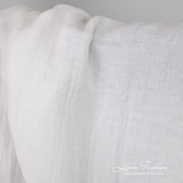 White linen fabric in checks, washed fabric
