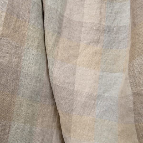 linen washed checks beige, width 140cm.