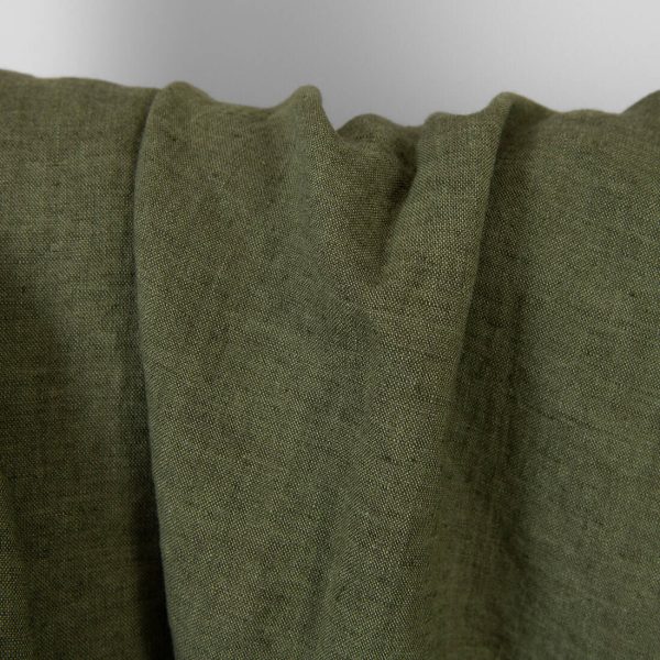 Washed linen fabric dark green melange, pure linen