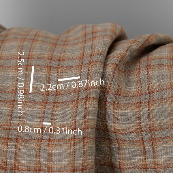 Washed linen fabric orange brown checks, with measurements