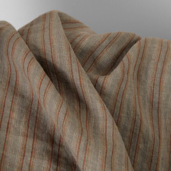 Linen fabric orange brown stripes specially washed
