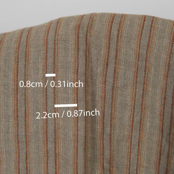 Linen fabric orange brown stripes washed, with measurements
