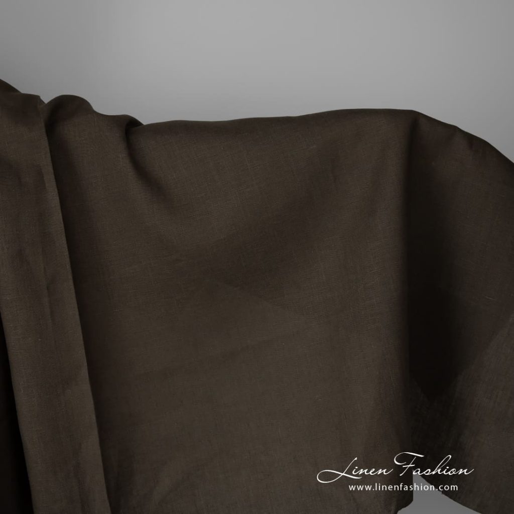 Linen fabric dark moss green colour
