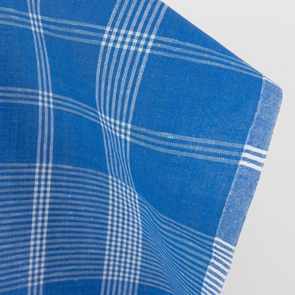 Blue checked linen cotton fabric, 110cm width