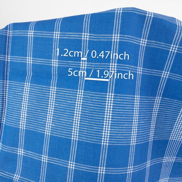 Blue checked linen cotton fabric, with measurements