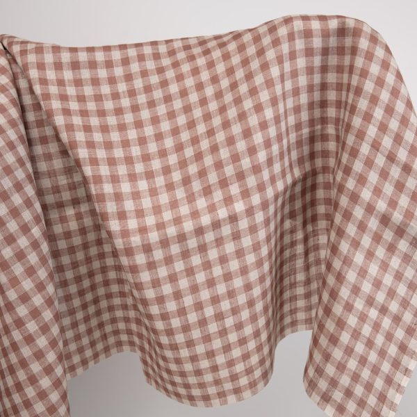 Linen fabric in brown and natural linen colour checks