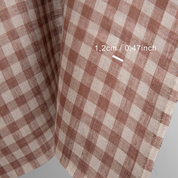 Linen fabric in brown and natural linen colour checks with measurements