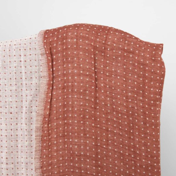 Linen cotton fabric red and white, double sided