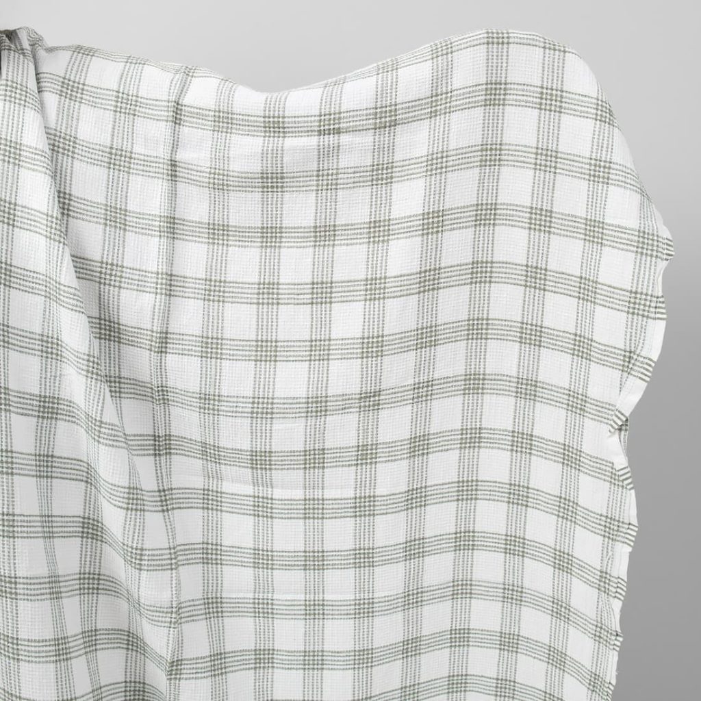 White washed linen cotton checked fabric