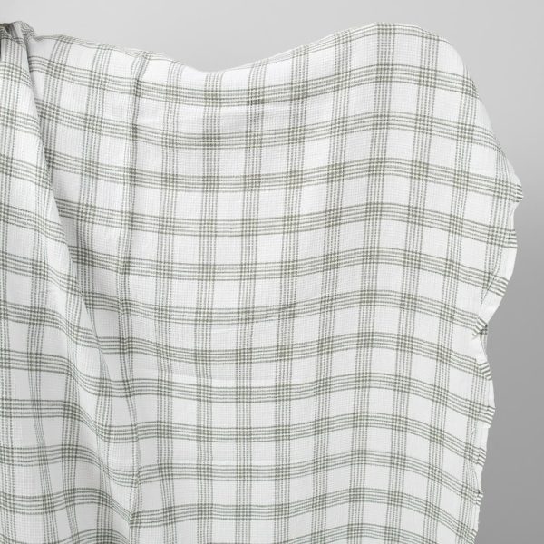 White washed linen cotton checked fabric
