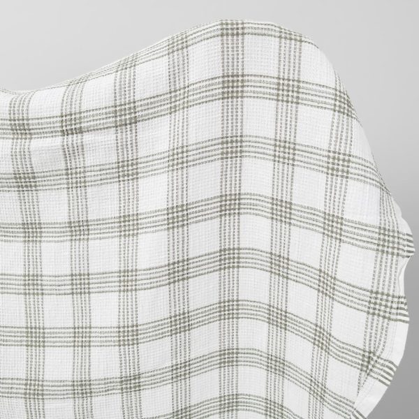 White washed linen cotton checked fabric product photo