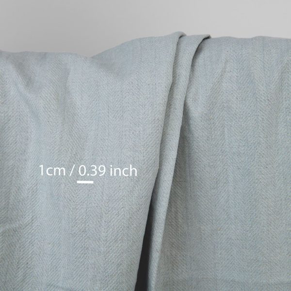 Grey green linen fabric, herringbone
