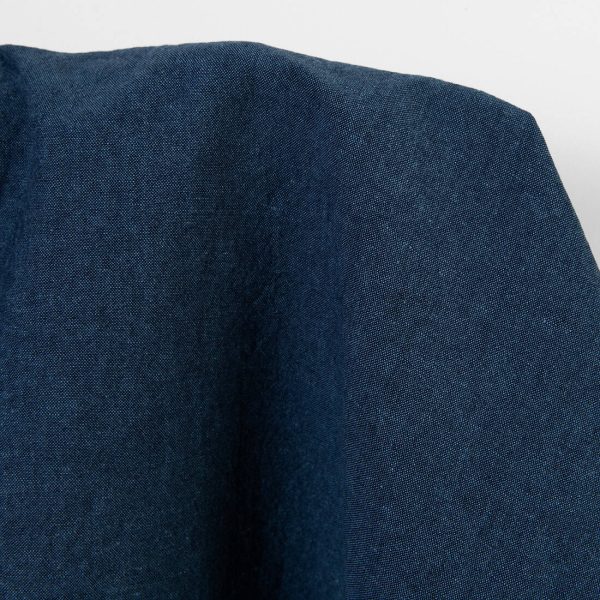 Washed linen fabric in dark blue, denim-like linen fabric
