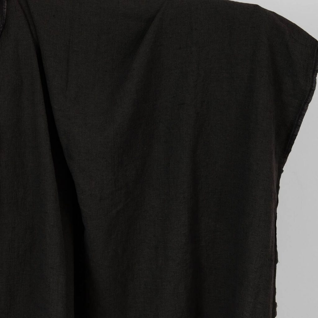 Linen cotton black patterned fabric, washed.