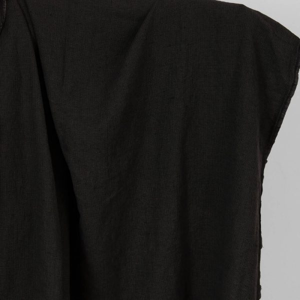 Linen cotton black patterned fabric, washed.