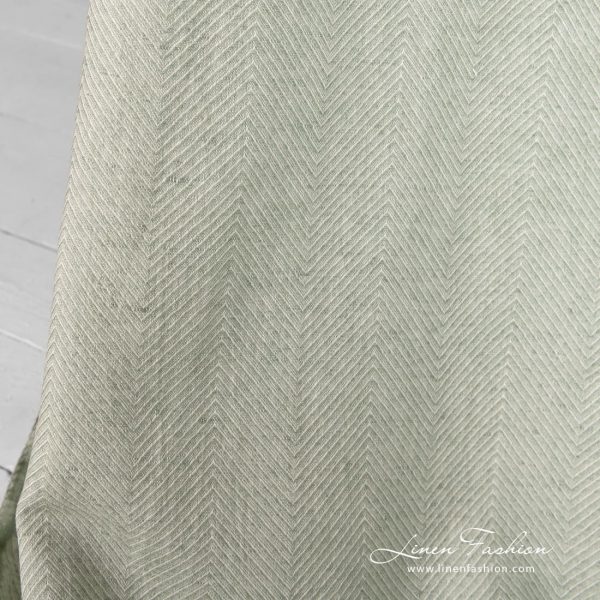Linen green fabric herringbone