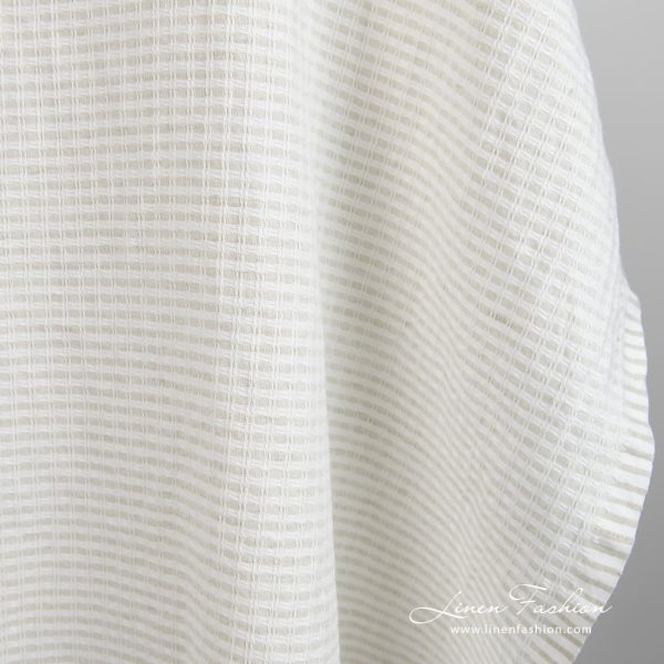 Light grey linen cotton fabric in checks, perfect for clothes and home textile