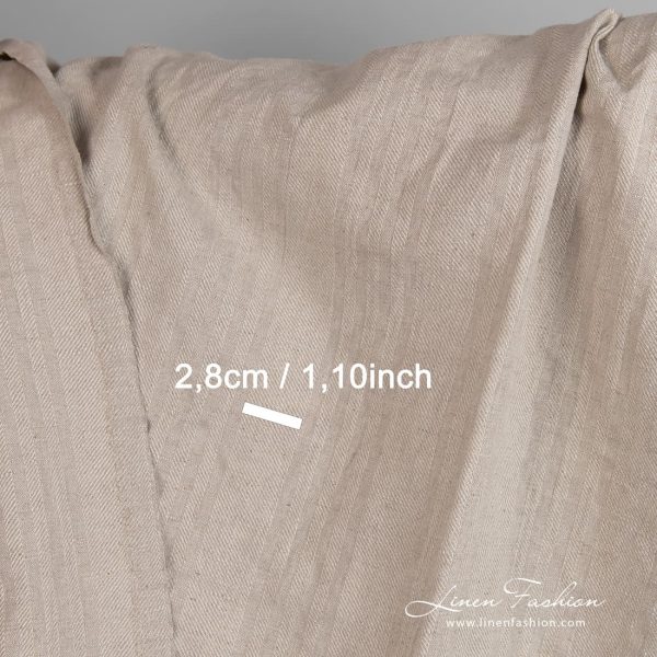 Natural color linen cotton fabric, woven in twill weave stripes