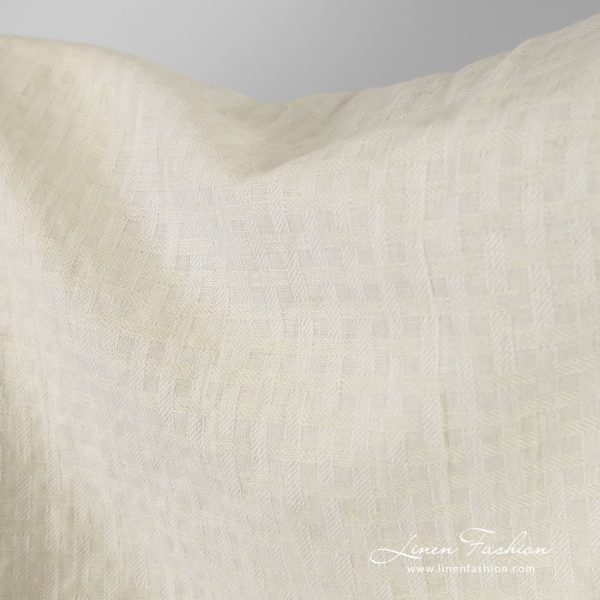 Cream color linen cotton fabric in checks
