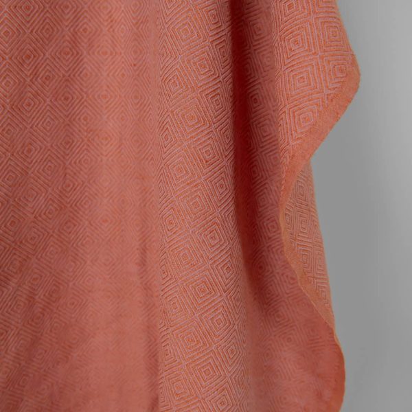 Washed linen cotton fabric in orange lilac diamond pattern, specially washed