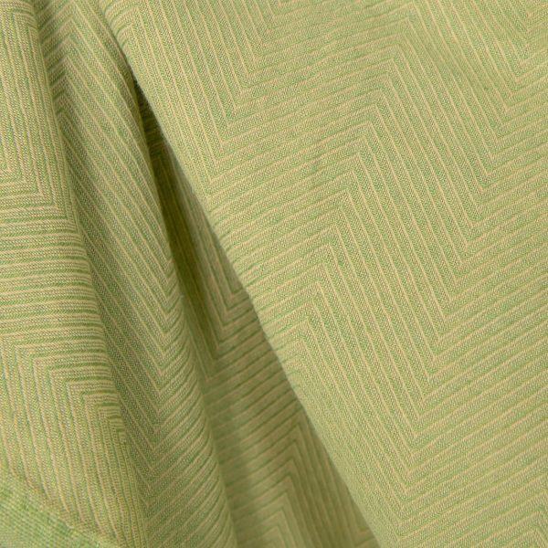 Washed linen cotton fabric yellow green herringbone, medium weight