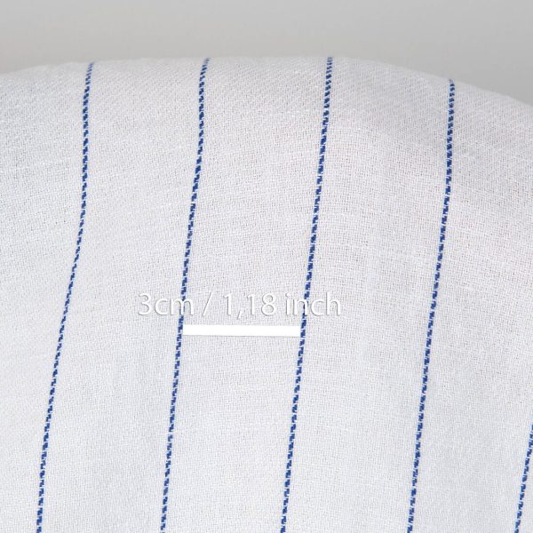 Washed linen cotton fabric white with blue stripes, with measurements