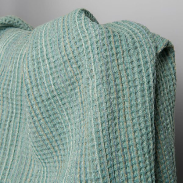 Washed green linen cotton waffle weave fabric, 150cm