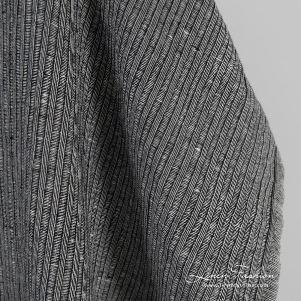 Black linen cotton fabric in stripes, perfect for clothes and home textile
