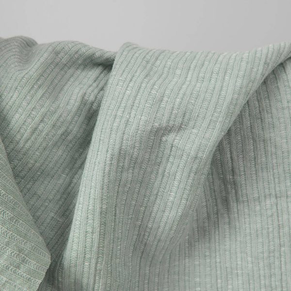 Washed linen cotton fabric greenish white colour striped product photo