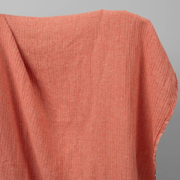 Washed linen cotton fabric in red-white stripes