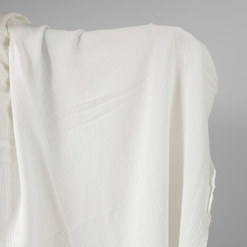 Washed linen cotton fabric off-white waffle