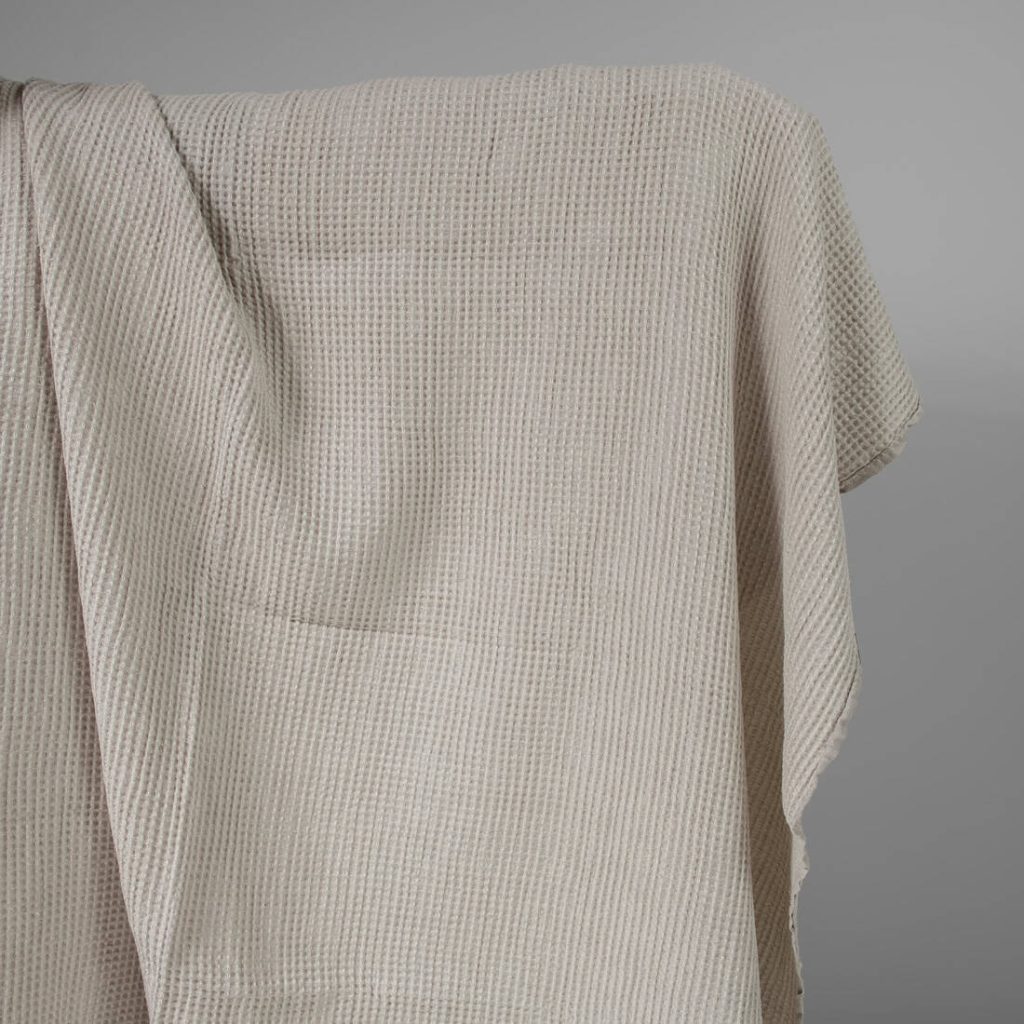 Washed linen cotton fabric beige waffle
