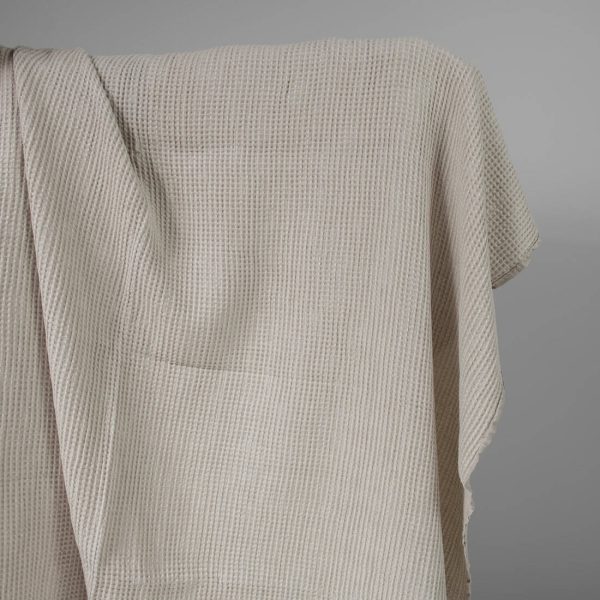 Washed linen cotton fabric beige waffle