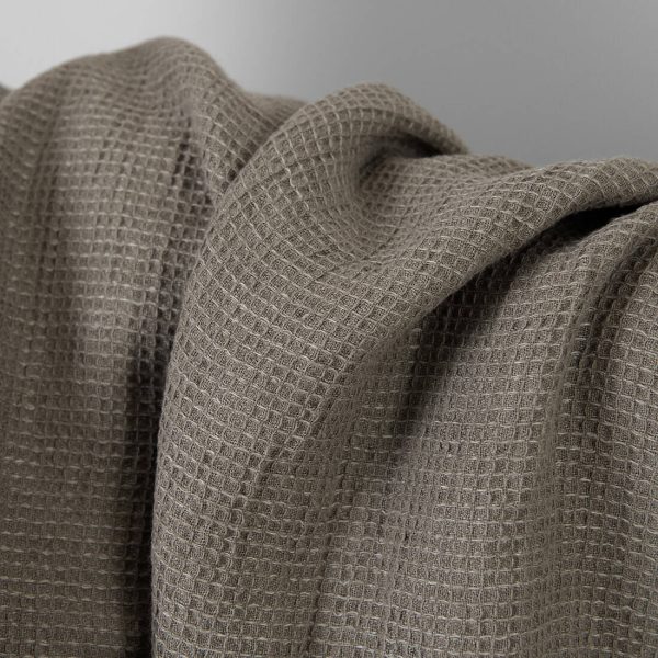 Linen cotton fabric beige-grey waffle washed, soft to touch