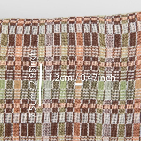 リネンコットン生地 マルチカラー ブラウン グリーン チェック、ウォッシュ加工 - 画像 (4)