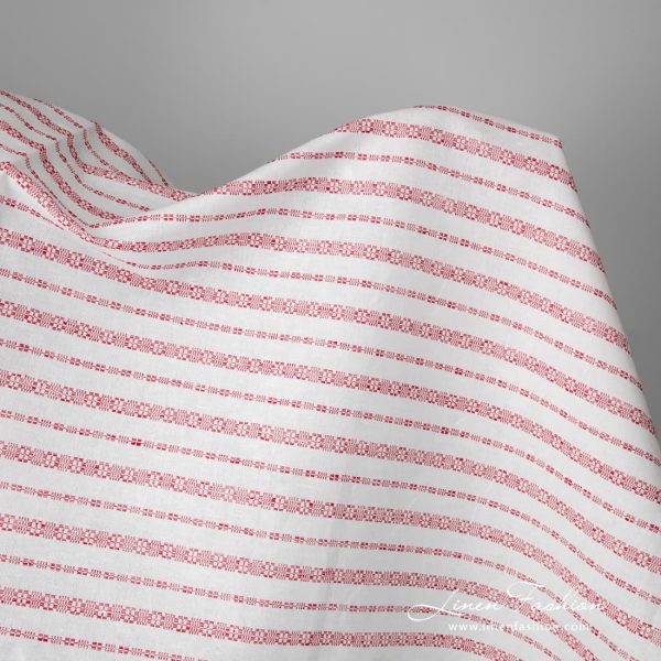 White half- linen fabric in red patterned stripes