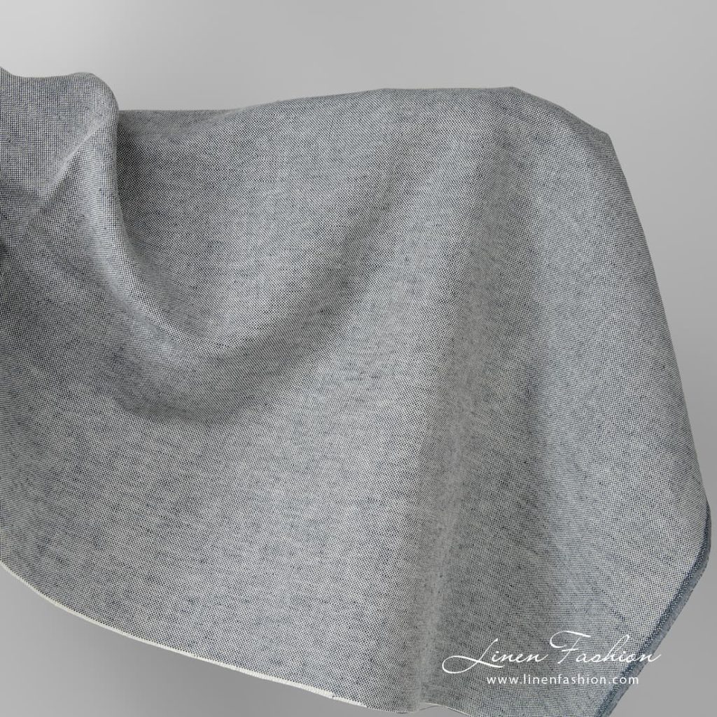 Linen blend fabric in dark blue, melange