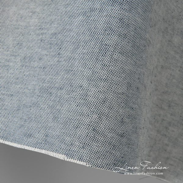 Linen cotton fabric in dark blue and white