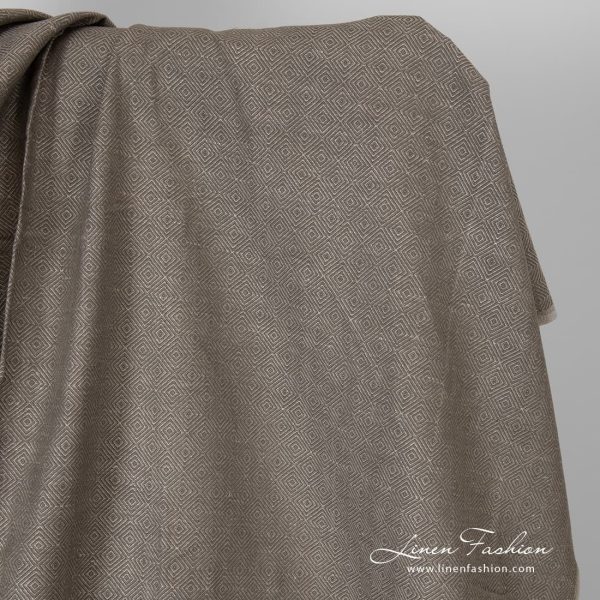 Brown diamond pattern linen cotton fabric.