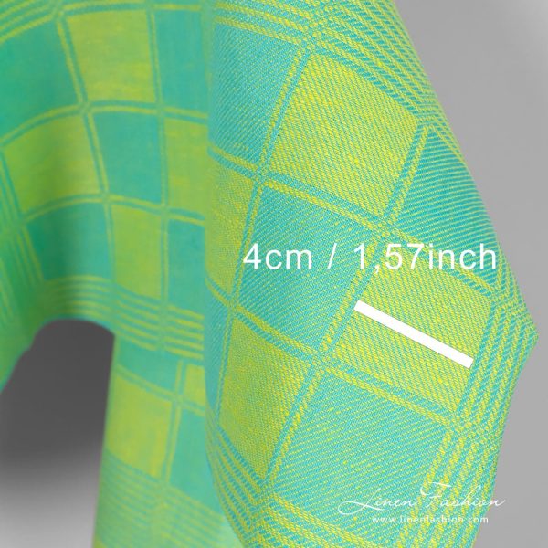 Linen cotton green fabric check size