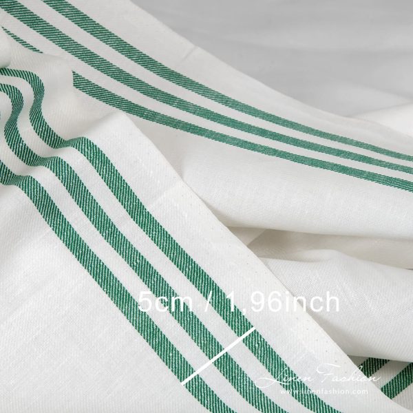 Linen cotton fabric with green stripes