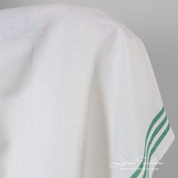 Optical white linen cotton fabric in green stripes