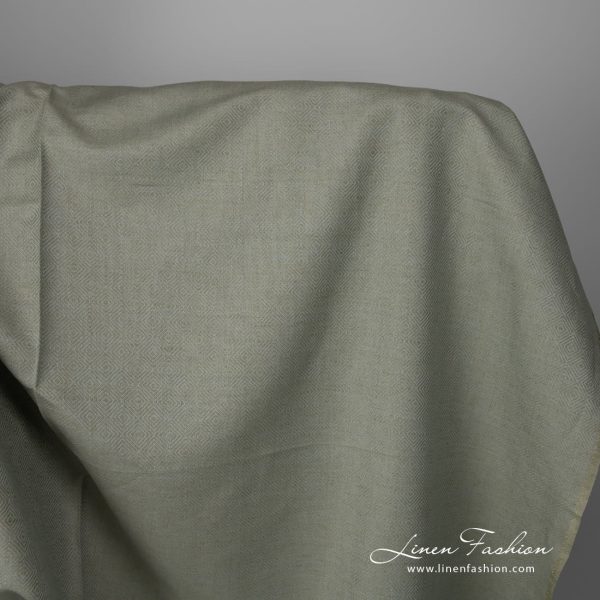 Linen cotton fabric in greyish green diamond pattern