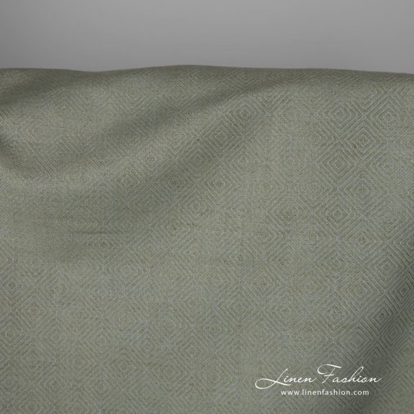 Linen cotton fabric in greyish green diamond pattern 150cm product photo