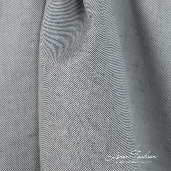 Linen cotton fabric blueish grey twill weave close up detail